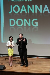 Alumni Joanna Dong interacting with A/P Victor Savage   