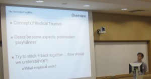 Dr Neil Lunt, University of York, presents his keynote address on "Medical Tourism: What Is It, and How Should We Understand It?'