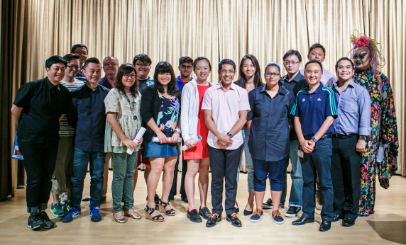 TheatreWorks 24-hour playwrighting competition winners with guest-of-honour Dr Maliki Osman