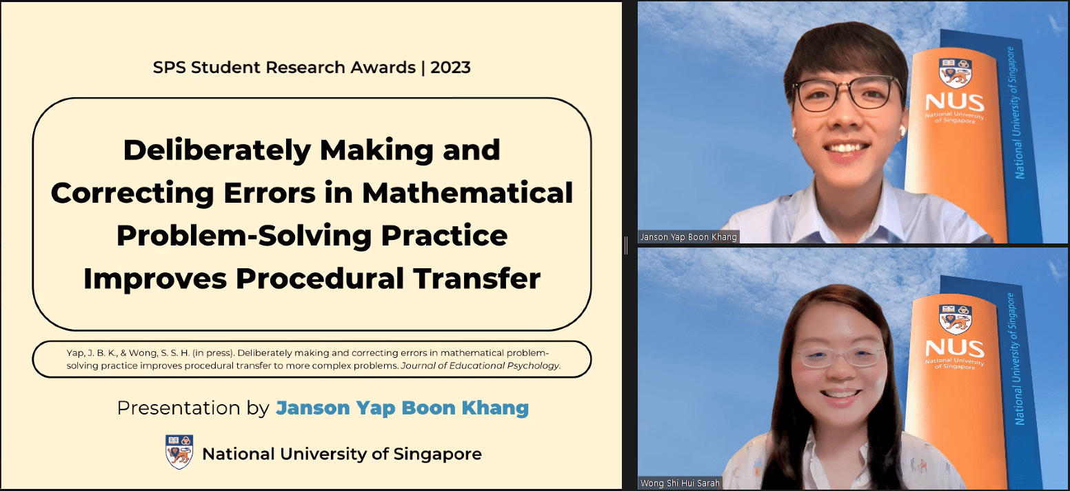 NUS Psychology Student Janson Yap Wins 2023 SPS Fred Long Award for Research Excellence and 2023 SPS Best Undergraduate Research Award!