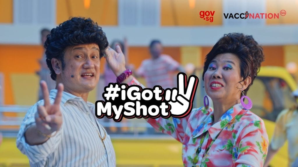 vaccination campaign video featuring ‘Phua Chu Kang’ and ‘Rosie Phua’, popular characters from a local television show ‘PCK Private Limited’.
