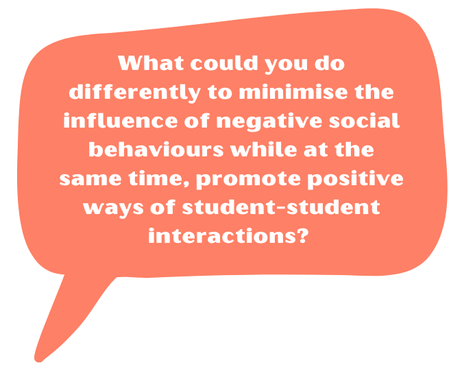 What could you do differently to minimise the influence of negative social behaviours while at the same time, promote positive ways of student-student interactions? 
